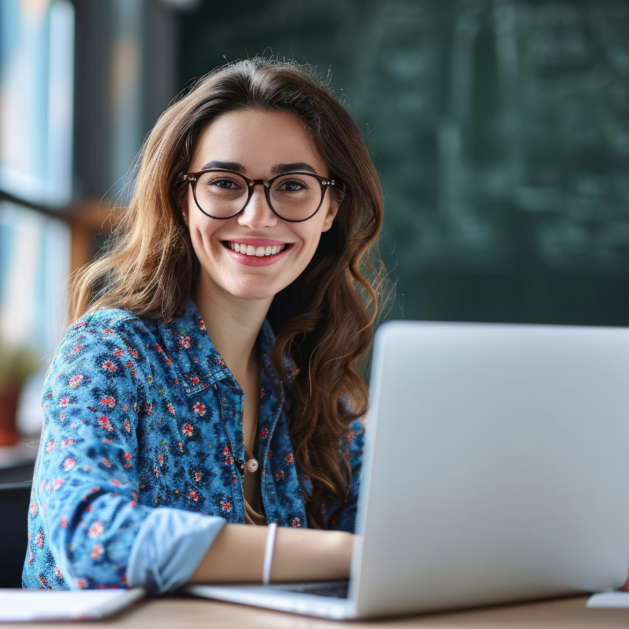 teacher on computer